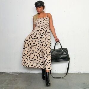 ANew.Day Beige and Black Patterned Midi Dress, L